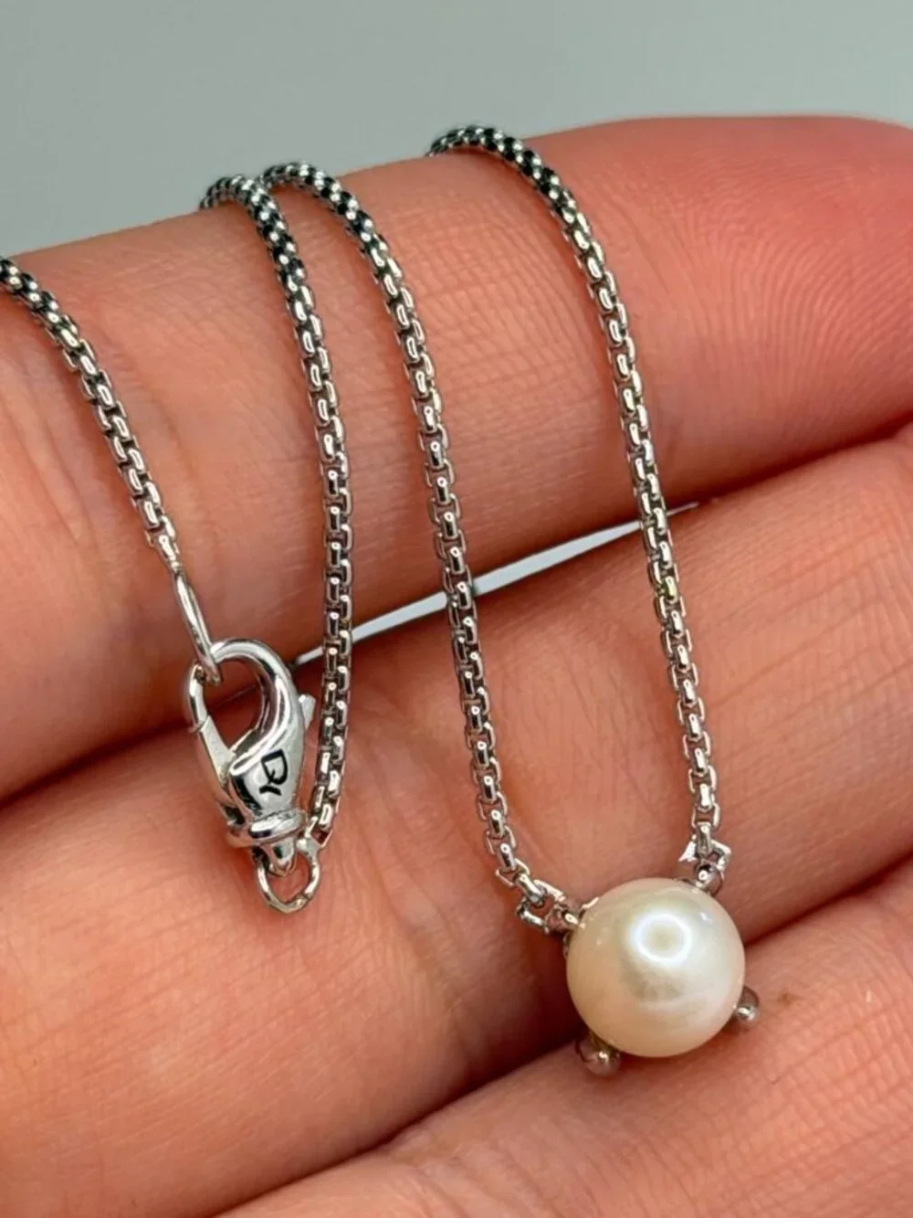 Authentic david yurman pearl necklace sterling silver and diamonds pendant